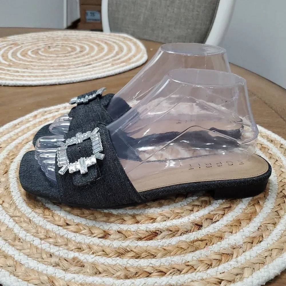Esprit Averie Women's Dark Demin Embelluahed Buckle Slide Sandals, Size 7